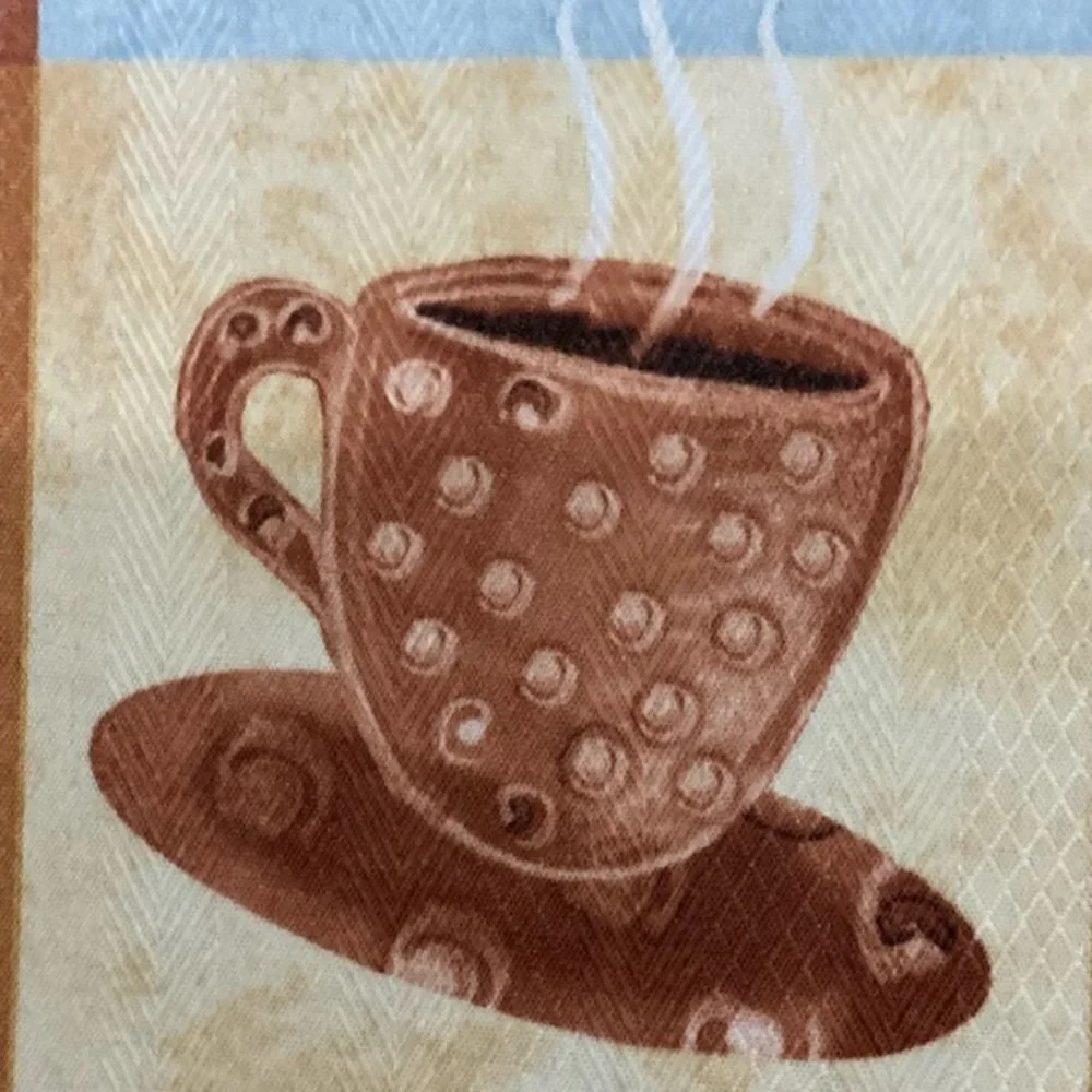 Coffee Cup Theme Placemats Printed Lined Reversible Retro Block Pattern Set of 4